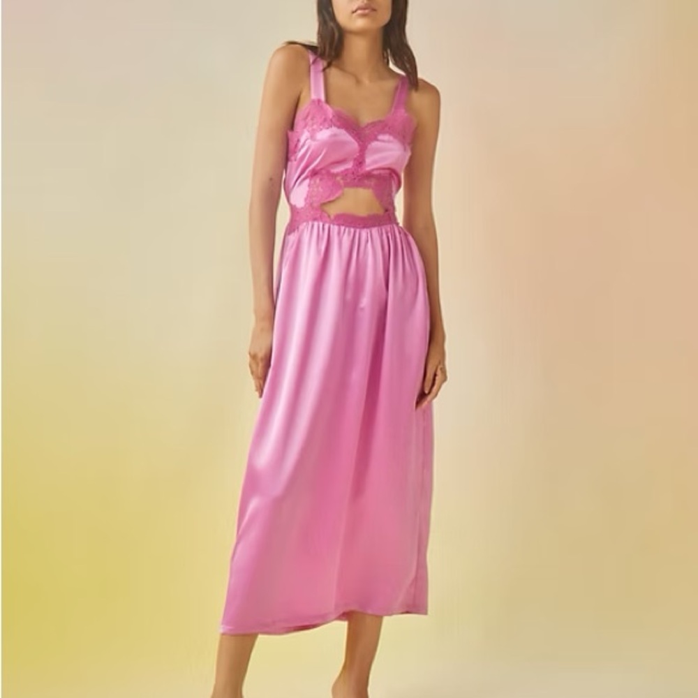 NWOT TACH Pink Midi Dress with Lace Detail